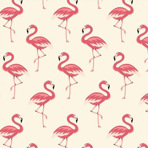 Tecido Tricoline Flamingos Elegância - Bege - 100% Algodão - Largura 1,50m