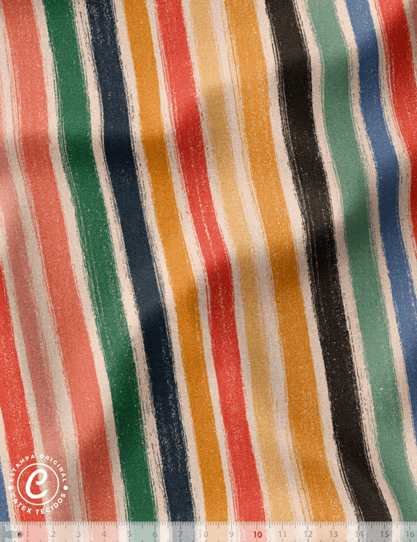 Tecido Viscose Especial Linha Colorful Catex - Listra Pincel Colorê - 100% Viscose - Largura 1,50m