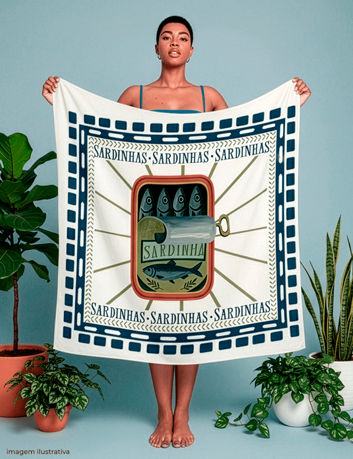 Tecido Viscose para Canga - Sardinhas Blue Marine - 100% Viscose - 1,30m x 1,40m