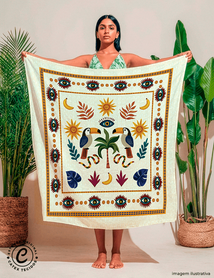 Tecido Viscose para Canga - Tropical Místico - 100% Viscose - 1,30m x 1,40m